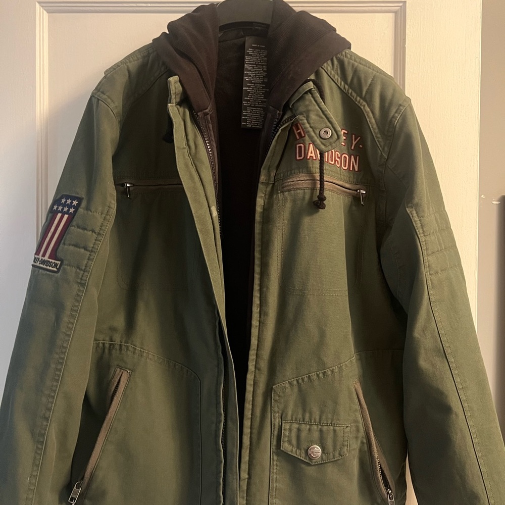 Harley jacket with an inside zip out hooded vest